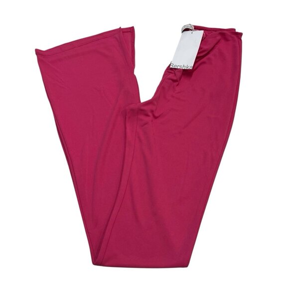 Bershka Pants Women S Hot Pink Jersey Knit High Waist Wide Split Leg Retro Rave - Picture 1 of 13
